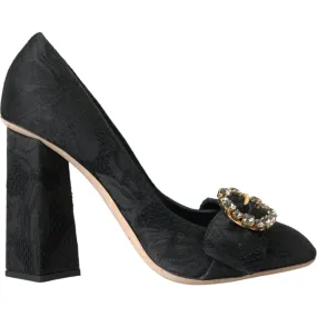 Dolce & Gabbana Black Brocade Crystals Heels Pumps Shoes