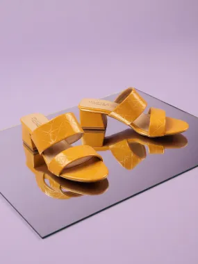 Mustard Patent Textured Low Heel Mules (TC-RLST21-MST)