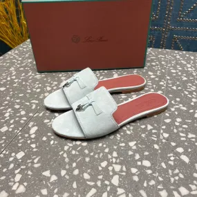 Summer Charms Sandals in Pale Gray Suede Maroon Lambskin